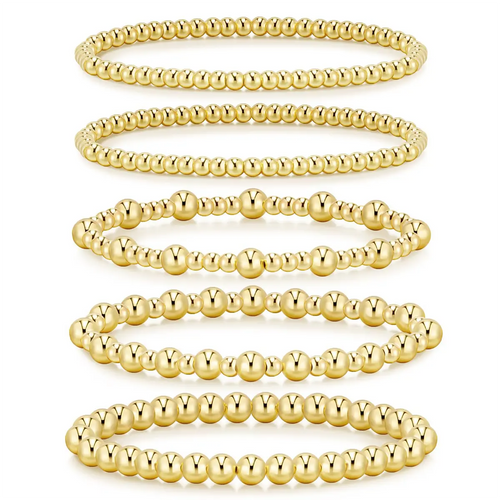 18K Gold Beaded Ball Bracelet – Stackable Layering Jewelry