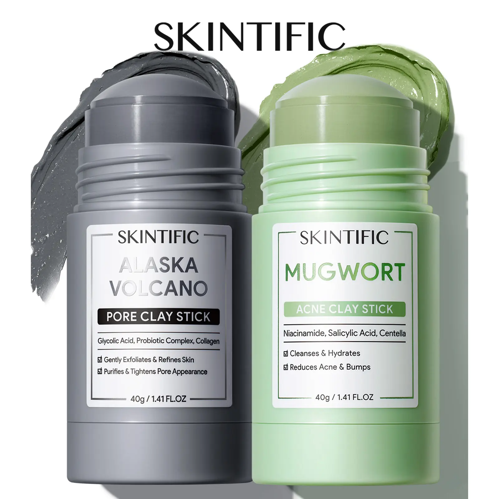 SKINTIFIC Clay Stick 2-Piece Combo – Volcano Detox & Bright Boost