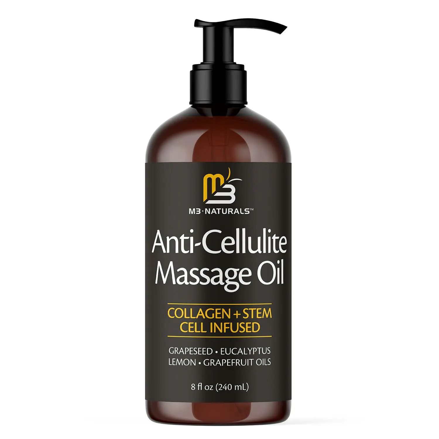 Anti Cellulite Massage Oil 8oz - Smooth the Appearance of Cellulite - Body Care & Skin Care Massage Oil - Topical Collagen and Plant Stem Cell Body Oil to Restore Texture and Elasticity - Soothing Body Oil
