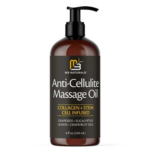 Anti Cellulite Massage Oil 8oz - Smooth the Appearance of Cellulite - Body Care & Skin Care Massage Oil - Topical Collagen and Plant Stem Cell Body Oil to Restore Texture and Elasticity - Soothing Body Oil