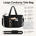 Corduroy Tote Bag for Women – 15.6" Laptop Work Bag with Cup Holder & Detachable Strap | Black, Beige, Checkered, Green
