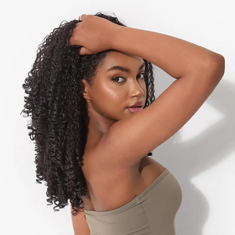 Burmese Curly 3-in-1 Half Wig – Human Hair Blend 18 Inches