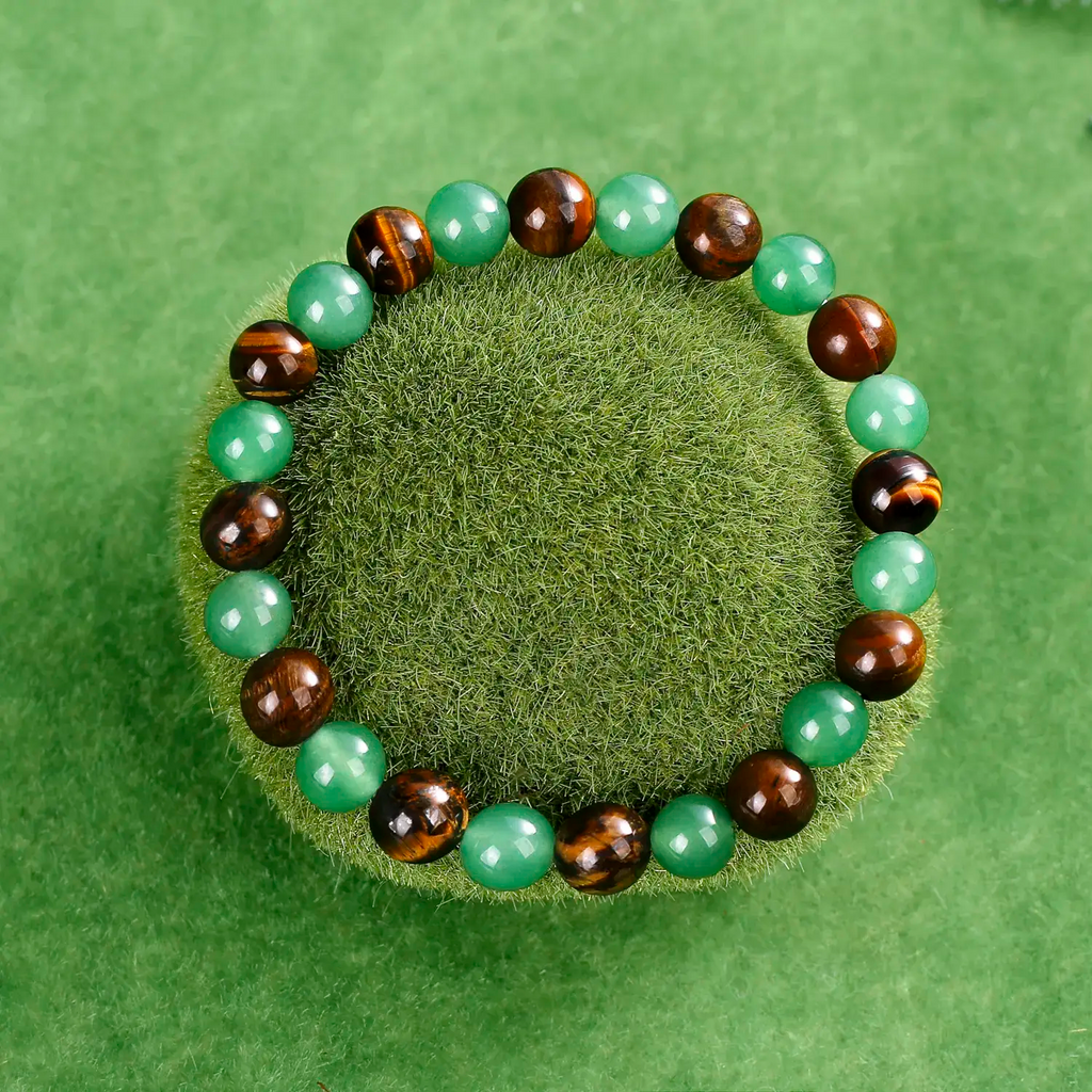 Tiger Eye & Green Aventurine Natural Stone Beaded Bracelet