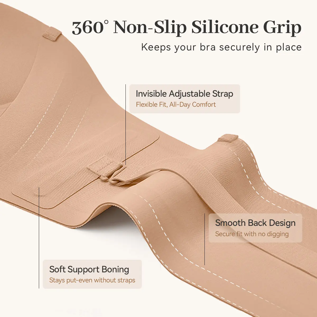 Strapless Push-Up Bra – Anti-Slip Front Closure