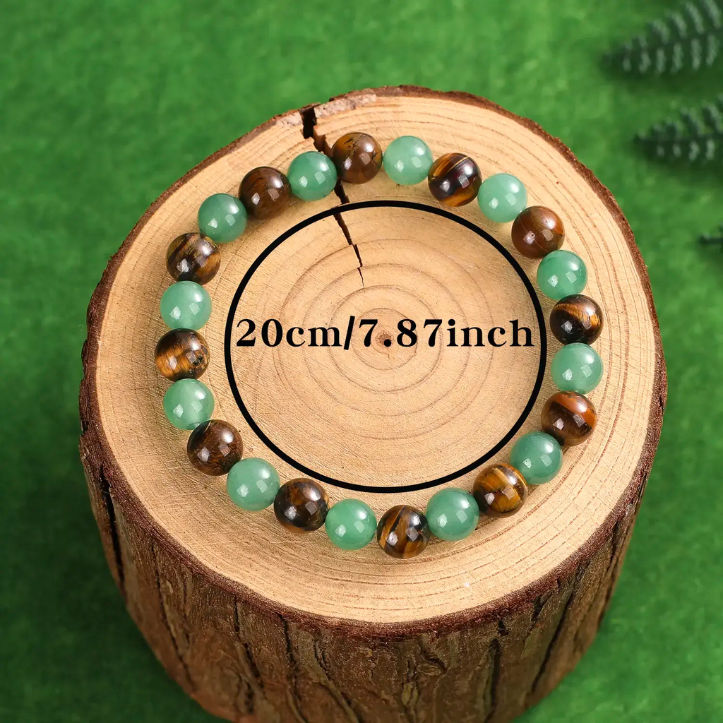 Tiger Eye & Green Aventurine Natural Stone Beaded Bracelet