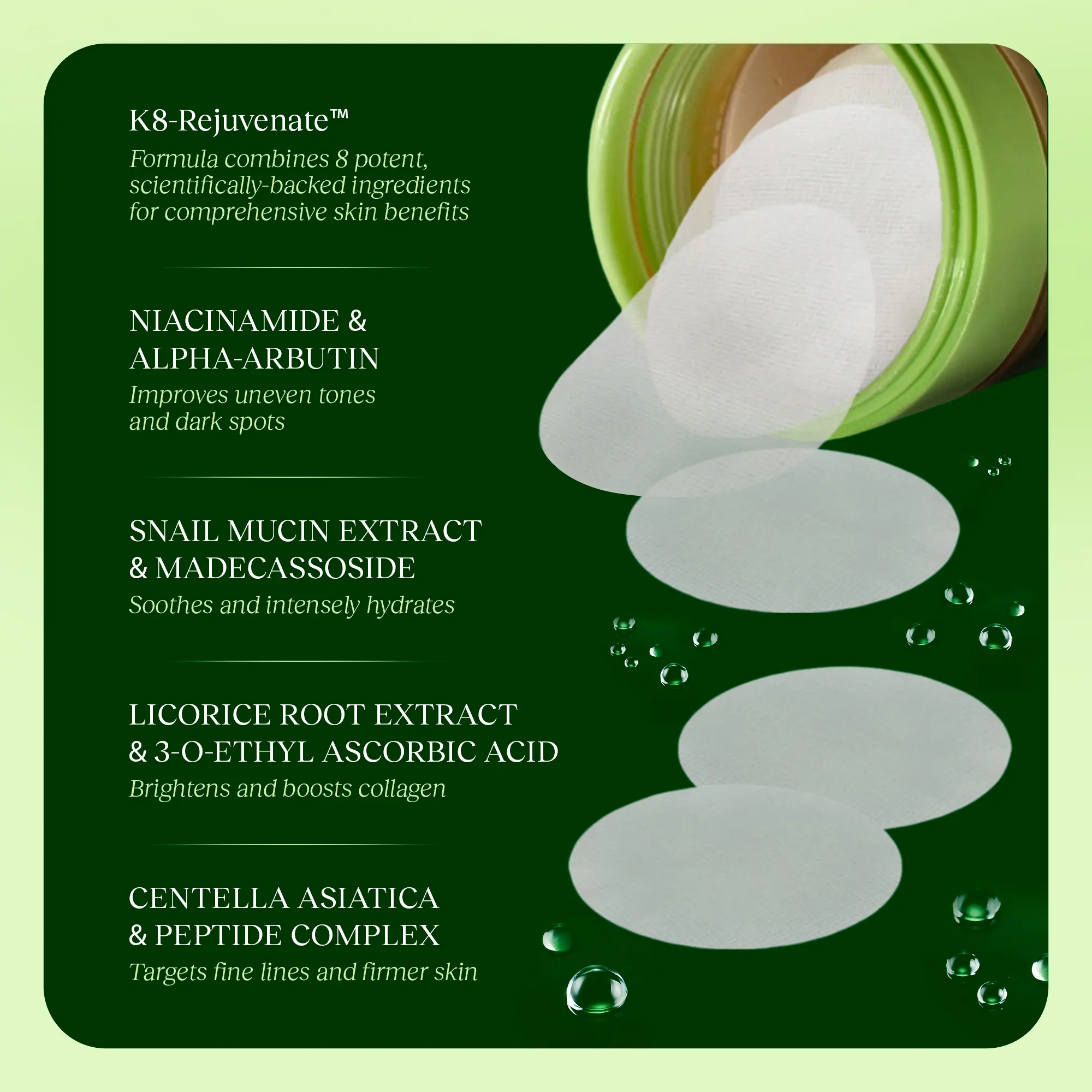 JiYu Skincare Korean Toner Pads – Snail Mucin & Niacinamide 100ct