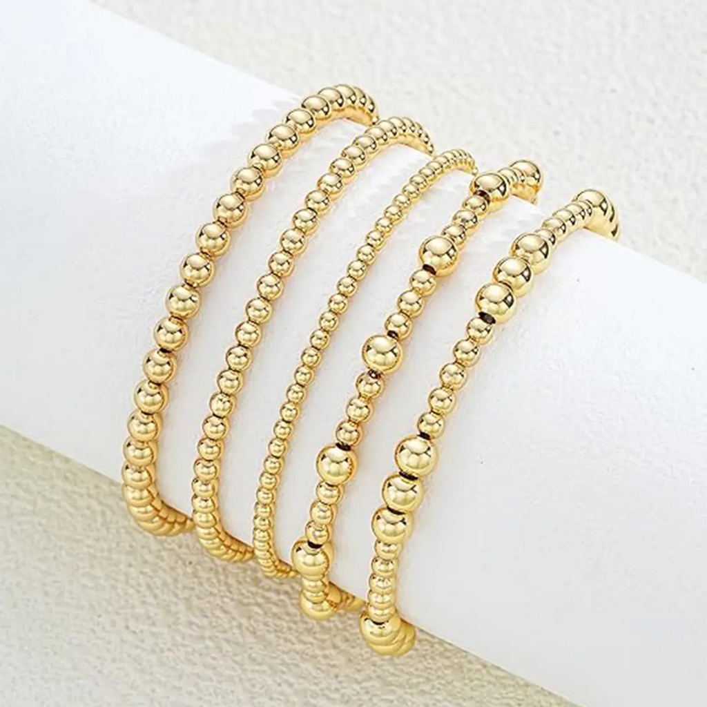 18K Gold Beaded Ball Bracelet – Stackable Layering Jewelry