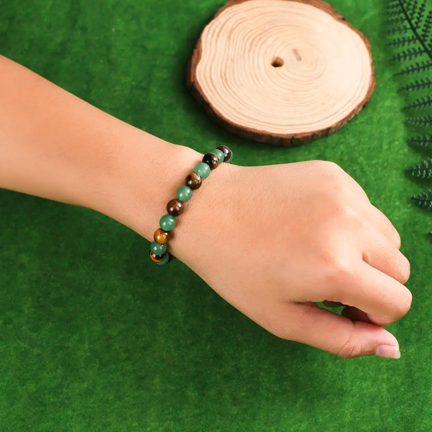 Tiger Eye & Green Aventurine Natural Stone Beaded Bracelet