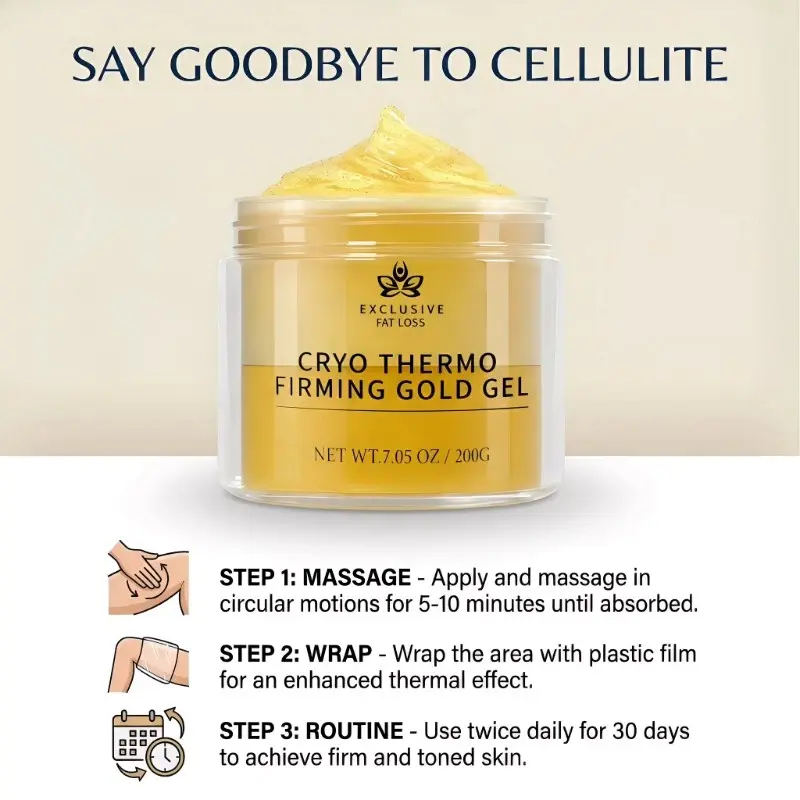 Skin Tightening Cellulite Gel for Body Care, Tightening Burn Gold Massage Cream | Thermo Firming Gold Gel & Hyaluronic Acid, Hot Sweat Massage Cream for Belly,  Thighs, Butt & Arms, Hydrating Moisturizing Body Firming Gel for Smoother Looking Skin, 200g