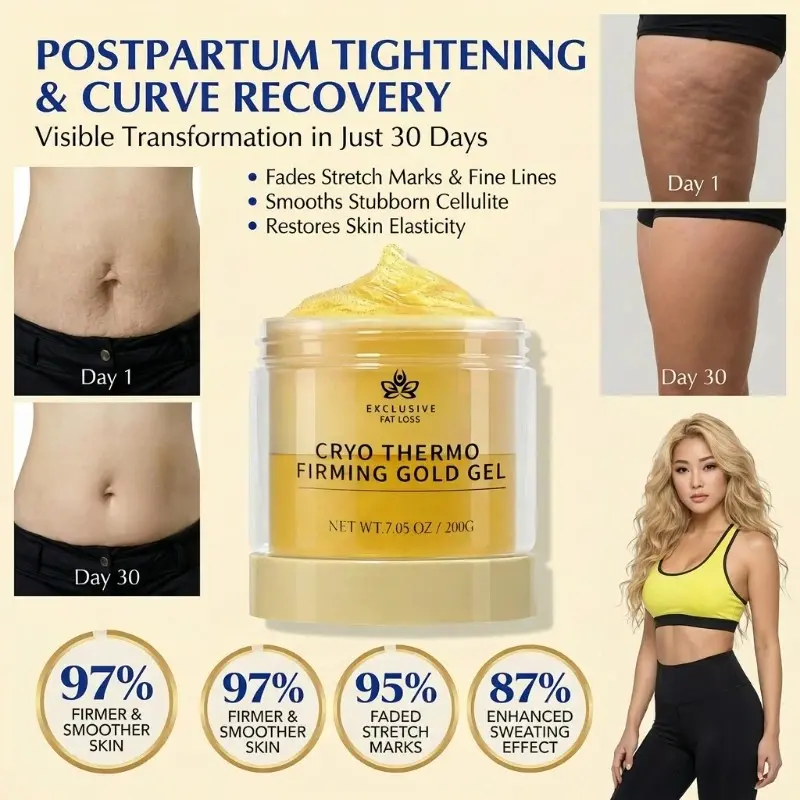 Skin Tightening Cellulite Gel for Body Care, Tightening Burn Gold Massage Cream | Thermo Firming Gold Gel & Hyaluronic Acid, Hot Sweat Massage Cream for Belly,  Thighs, Butt & Arms, Hydrating Moisturizing Body Firming Gel for Smoother Looking Skin, 200g