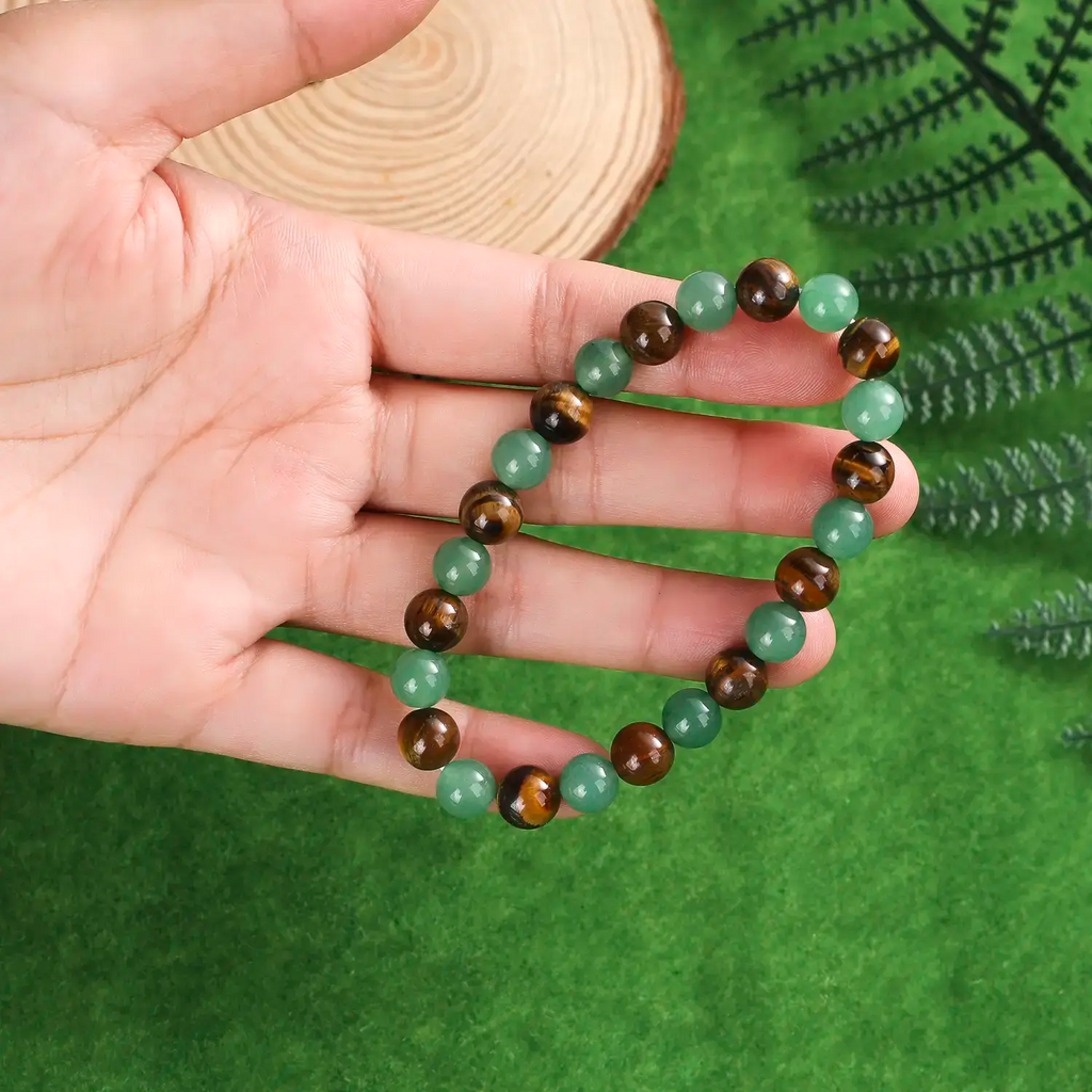Tiger Eye & Green Aventurine Natural Stone Beaded Bracelet