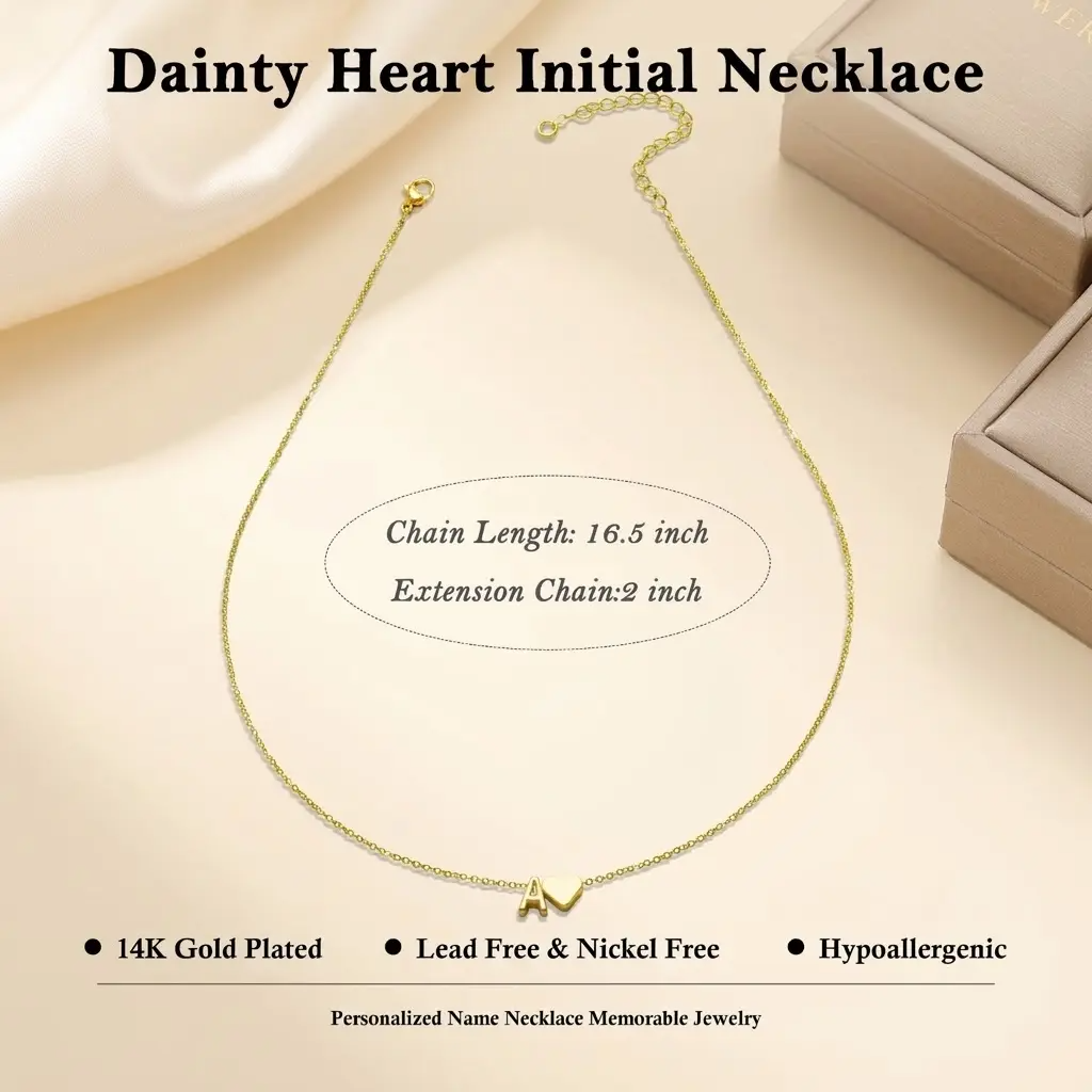Turandoss Tiny Initial Necklaces for Women Golden Heart Letter A-Z Necklace Dainty Heart Name Necklace Personalized Initial Tag Pendant Birthday Gifts Anniversary Gifts Jewelry for Women Girls Mother's Day Gift summerwins