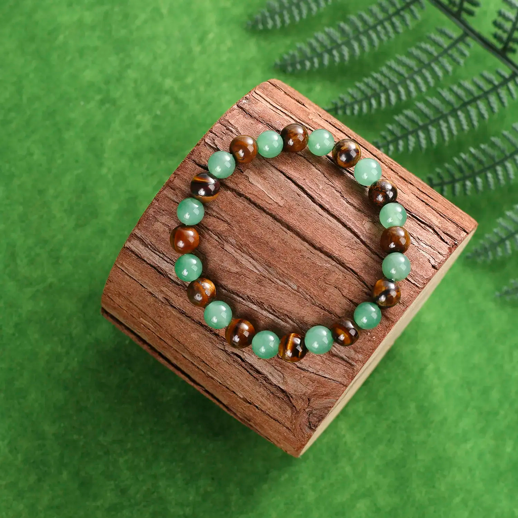 Tiger Eye & Green Aventurine Natural Stone Beaded Bracelet