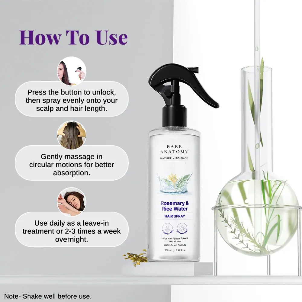 Rosemary & Rice Water Hair Growth Spray – Bare Anatomy 200ml