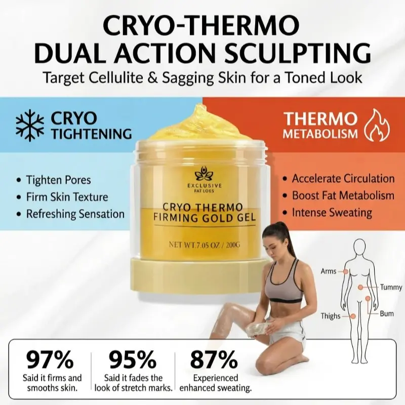 Skin Tightening Cellulite Gel for Body Care, Tightening Burn Gold Massage Cream | Thermo Firming Gold Gel & Hyaluronic Acid, Hot Sweat Massage Cream for Belly,  Thighs, Butt & Arms, Hydrating Moisturizing Body Firming Gel for Smoother Looking Skin, 200g