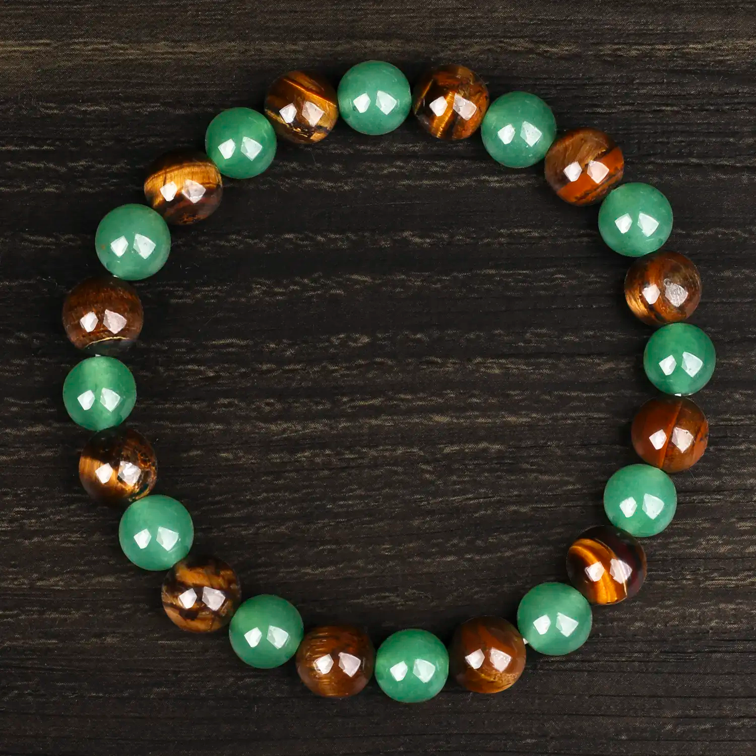 Tiger Eye & Green Aventurine Natural Stone Beaded Bracelet