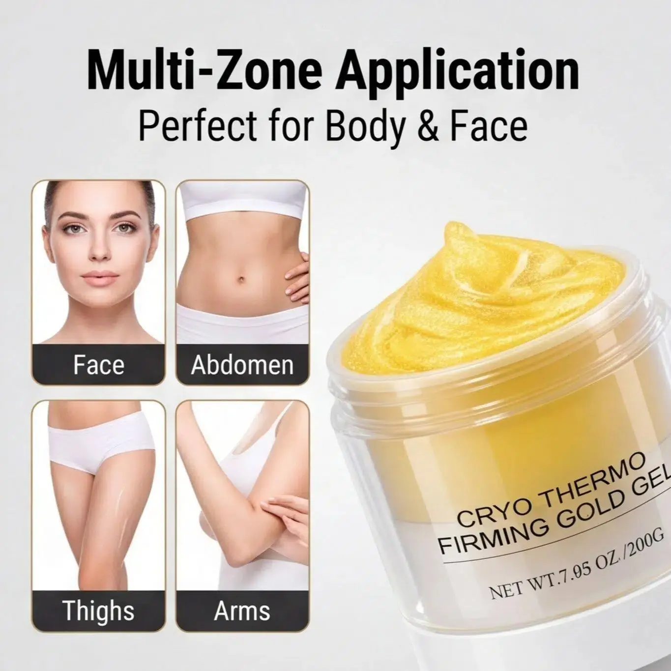 Skin Tightening Cellulite Gel for Body Care, Tightening Burn Gold Massage Cream | Thermo Firming Gold Gel & Hyaluronic Acid, Hot Sweat Massage Cream for Belly,  Thighs, Butt & Arms, Hydrating Moisturizing Body Firming Gel for Smoother Looking Skin, 200g